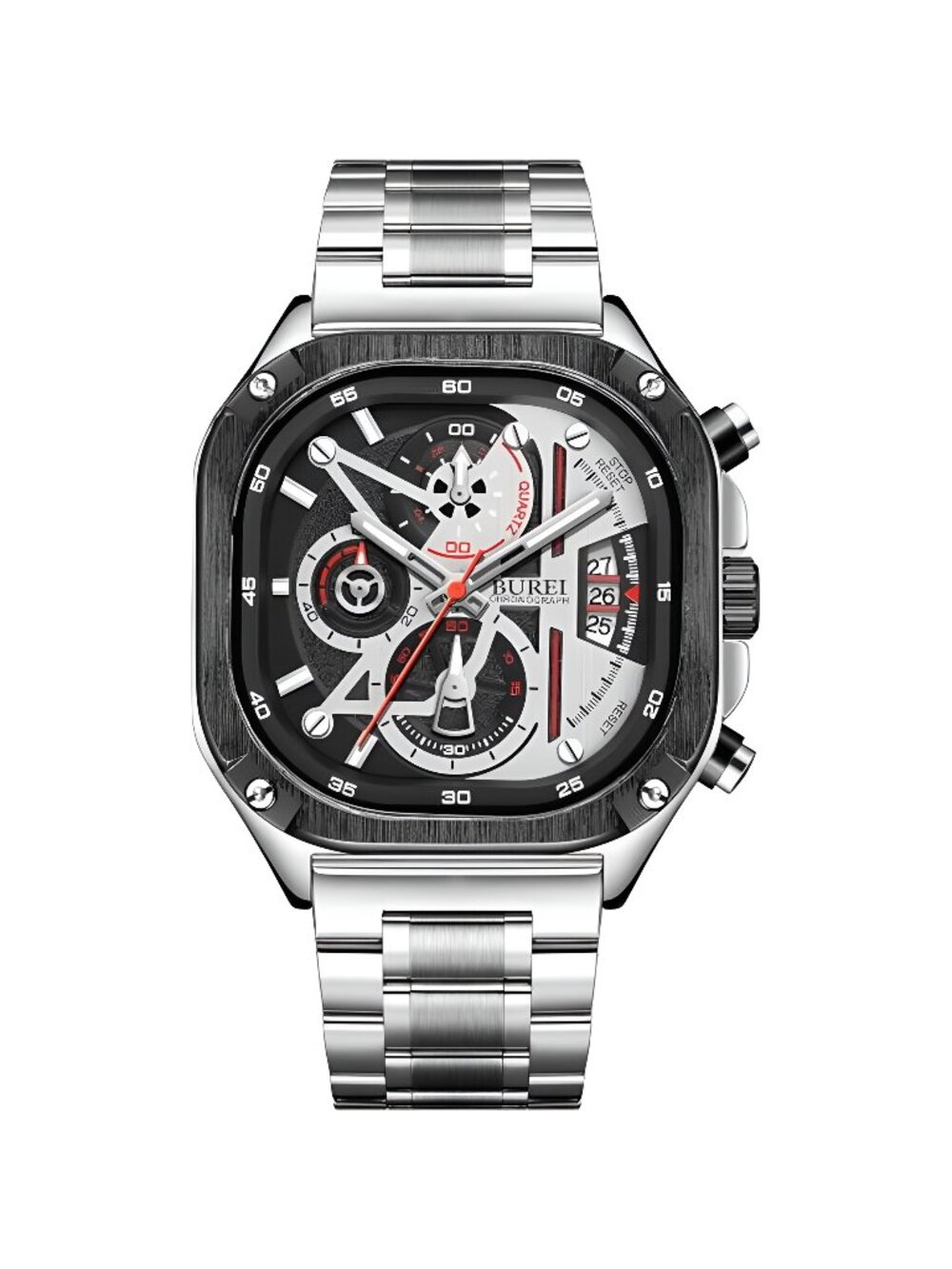 Men's Fashion Silver Watches Chronograph Multifunction Watch